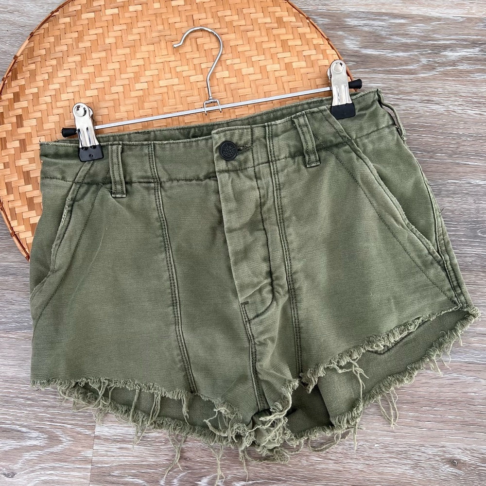 Free people green high rise shorts raw hem